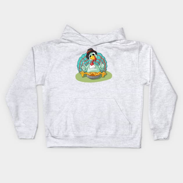 Funny Turkey Thanksgiving T shirt,Funny Turkey Eating Pie Shirt Kids Hoodie by Fun and Cool Tees